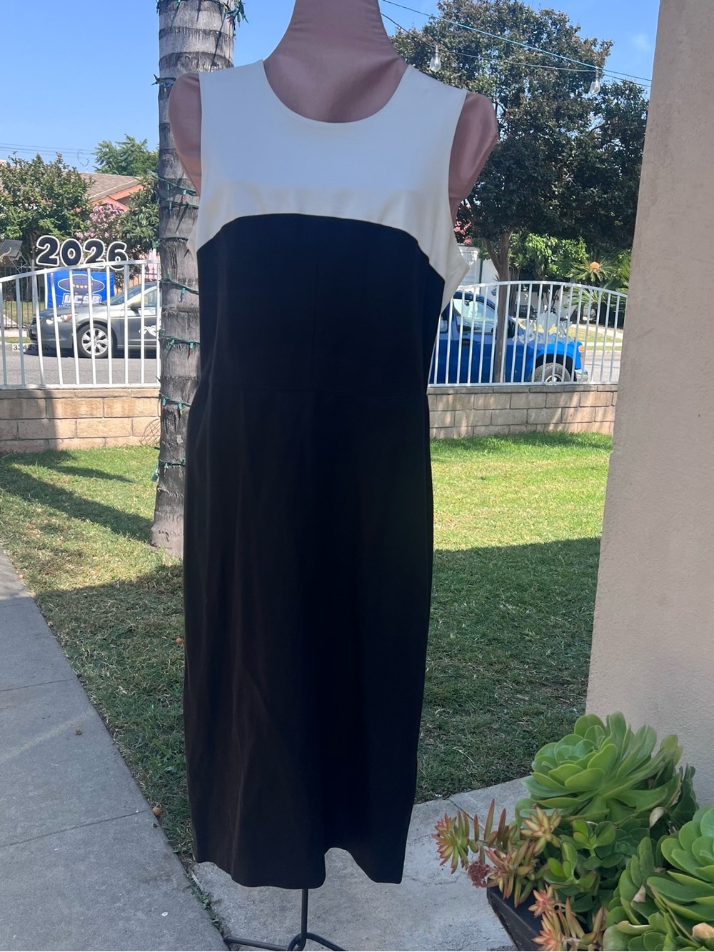 Sleeveless Black and White Colorblock Sheath Dress